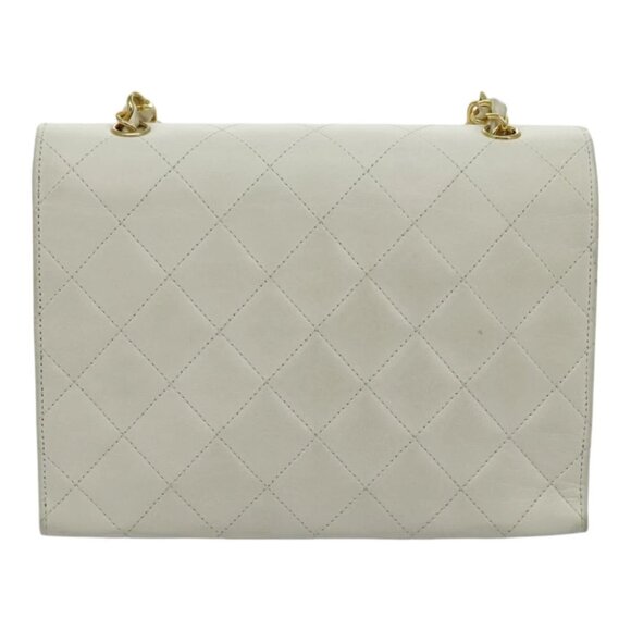CHANEL Matelasse Big COCO Mark Chain Bag Lamb Skin White Gold CC Auth yk15609AV - Picture 3 of 15